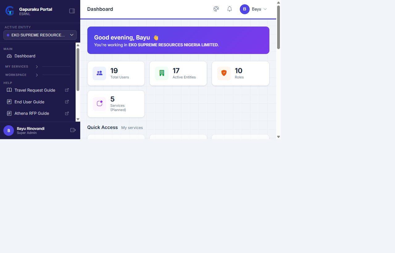 Gapuraku Dashboard – My Services section