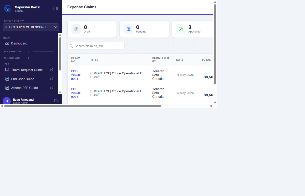 Expense Claim list page