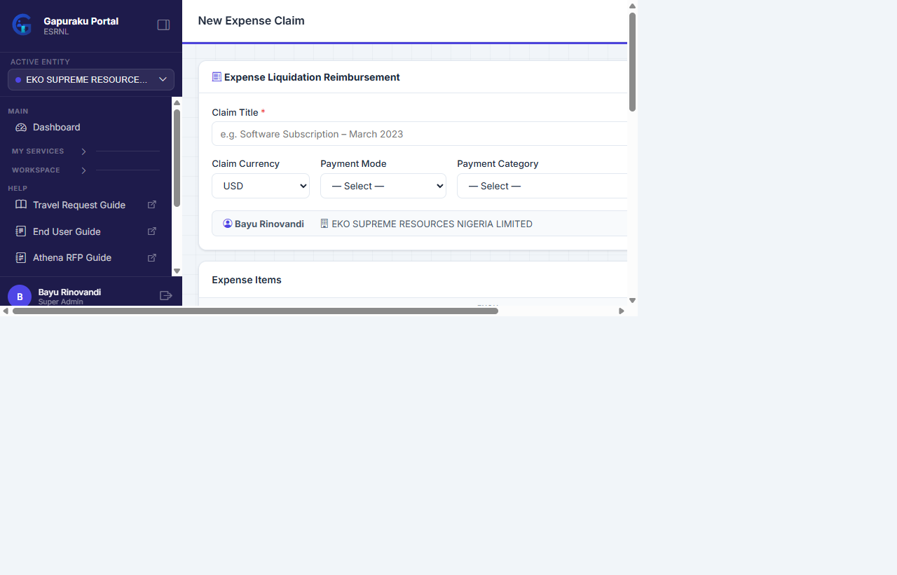 New Expense Claim form header