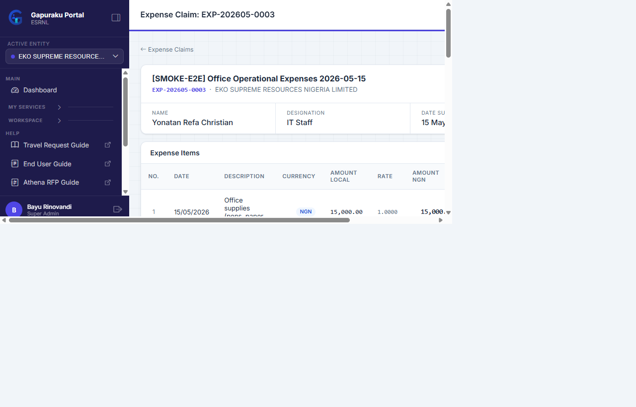 Claim detail page showing status and approval progress